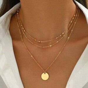 Lightweight Luxurious 18K Gold Filled 3-Layer Disc Choker Necklace